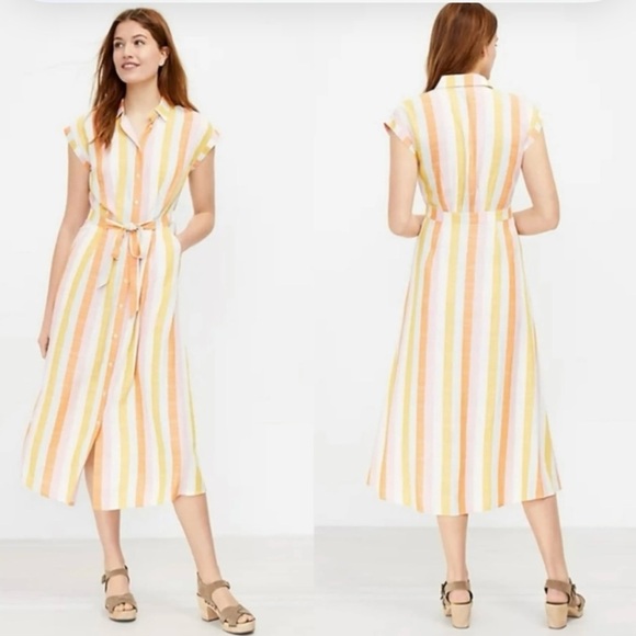 LOFT Orange 🍊 and White Striped Midi Dress - Picture 2 of 7